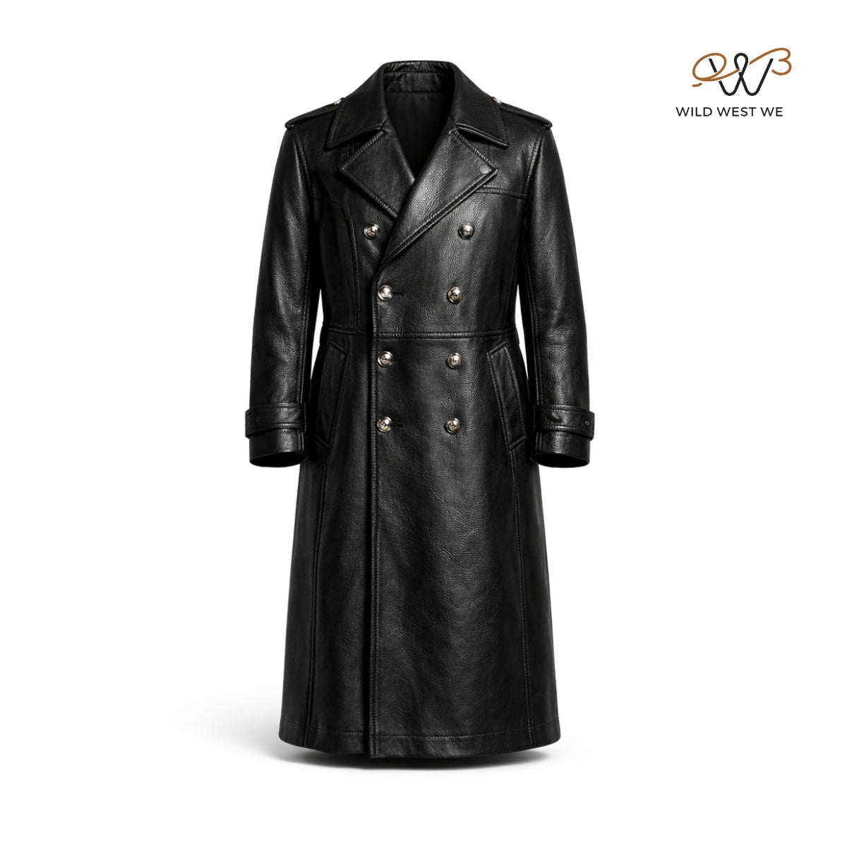 Men’s Black Leather Double Breasted Long Coat