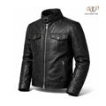Men’s Black Buckle Collar Leather Jacket