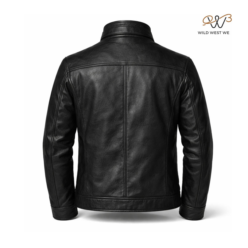 Men’s Black Buckle Collar Leather Jacket
