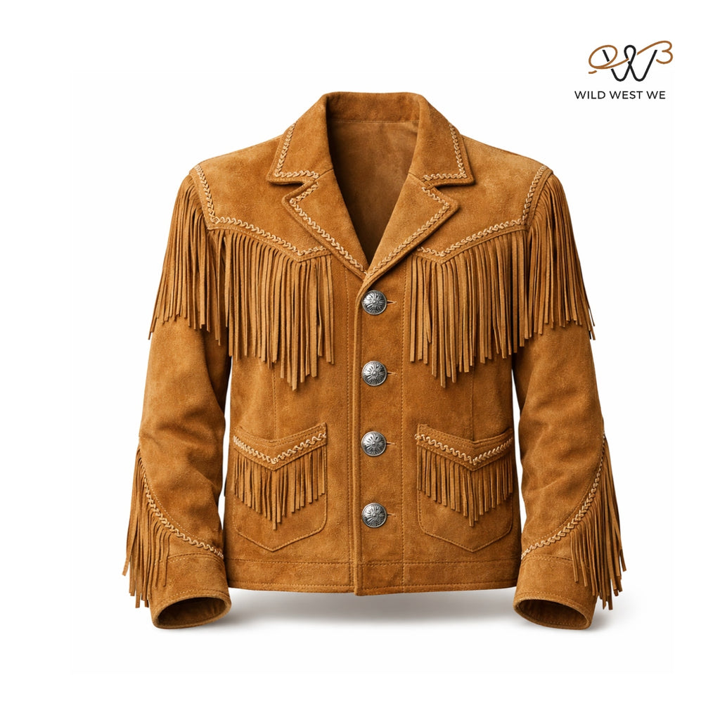 Men’s Tan Suede Fringe Western Jacket