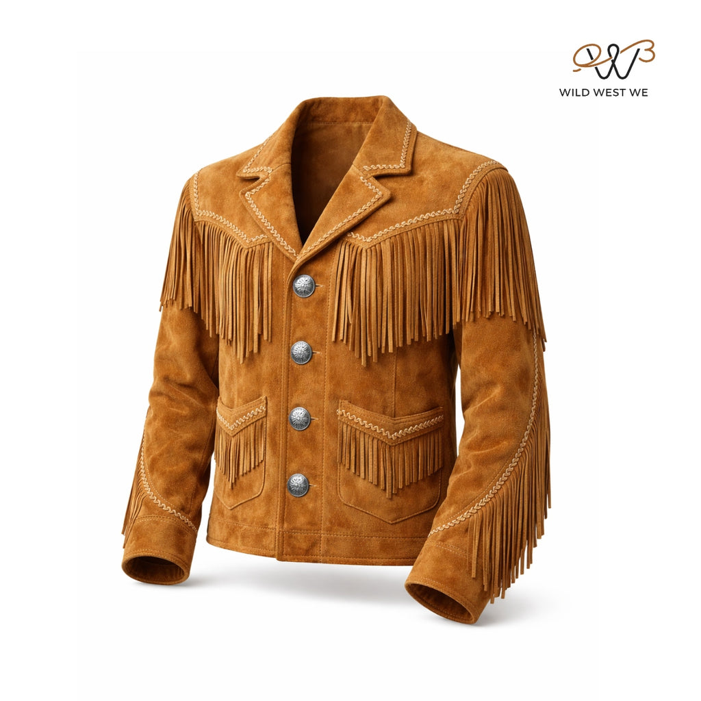Men’s Tan Suede Fringe Western Jacket