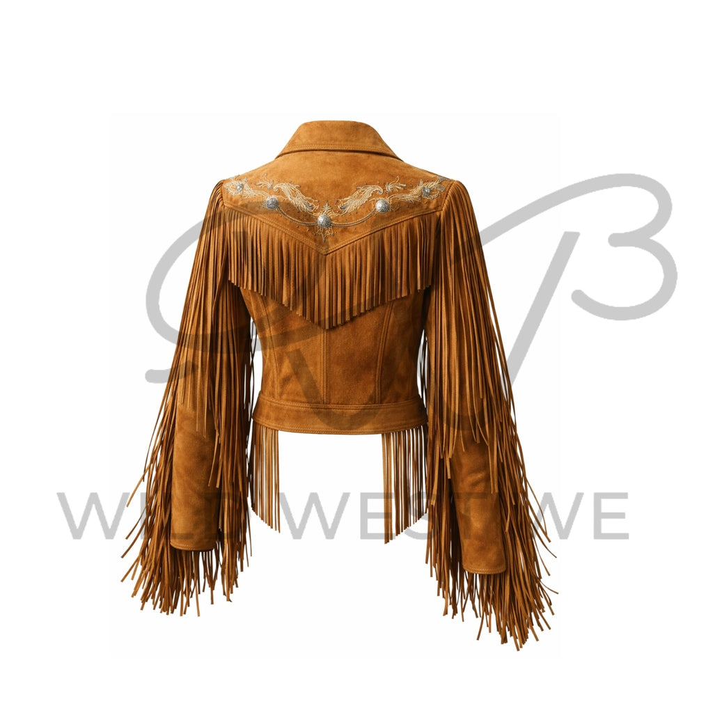 Women’s Tan Suede Long Fringe Western Jacket