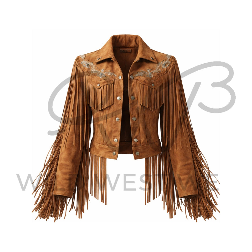 Women’s Tan Suede Long Fringe Western Jacket