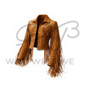 Women’s Tan Suede Long Fringe Western Jacket