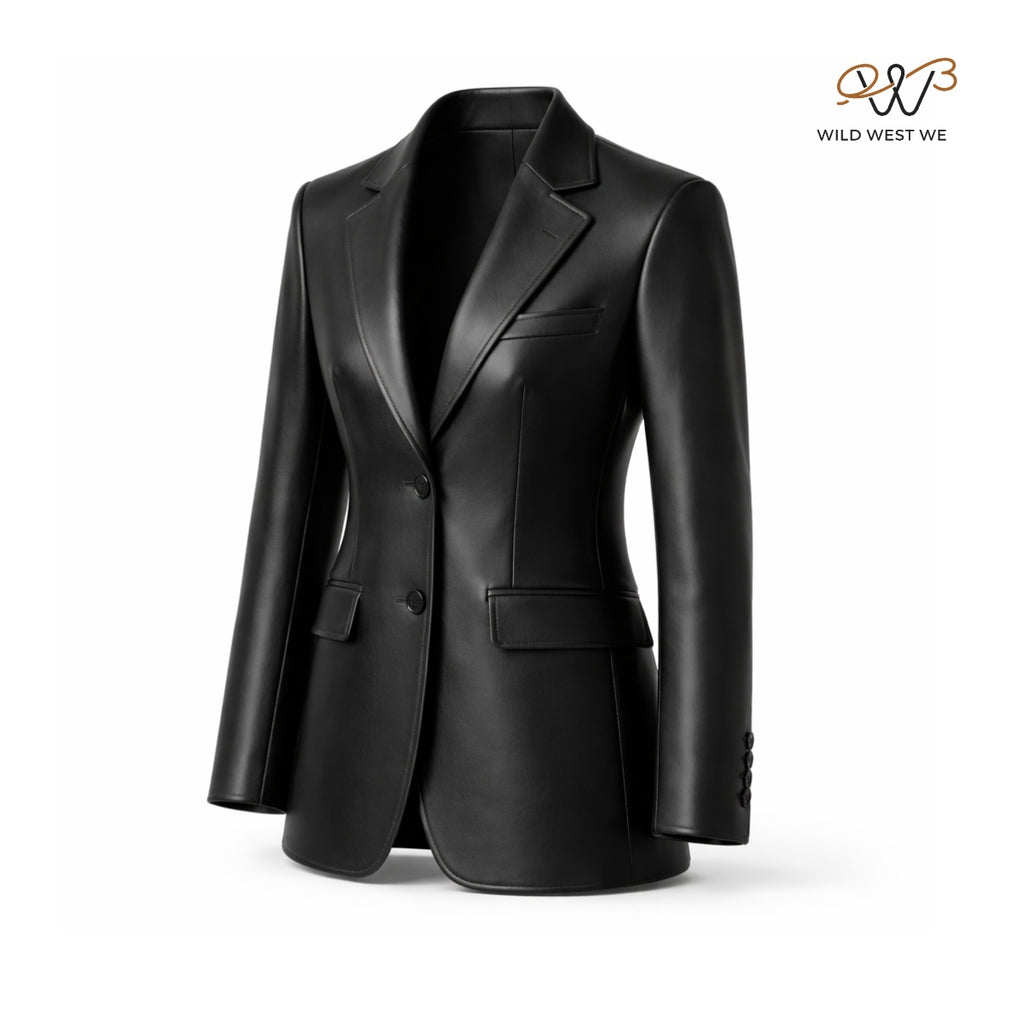 Women’s Black Leather Blazer Jacket