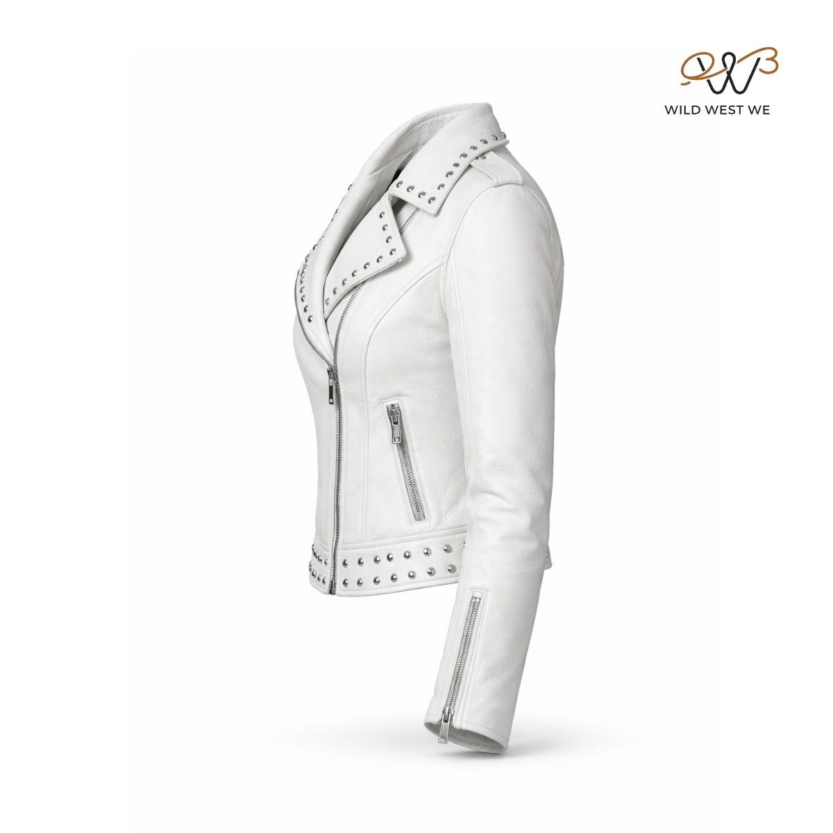 Women’s White Studded Biker Leather Jacket