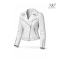 Women’s White Studded Biker Leather Jacket