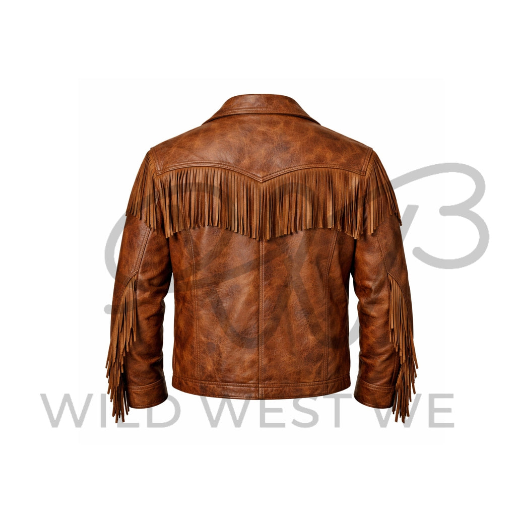 Men’s Brown Fringe Western Leather Jacket