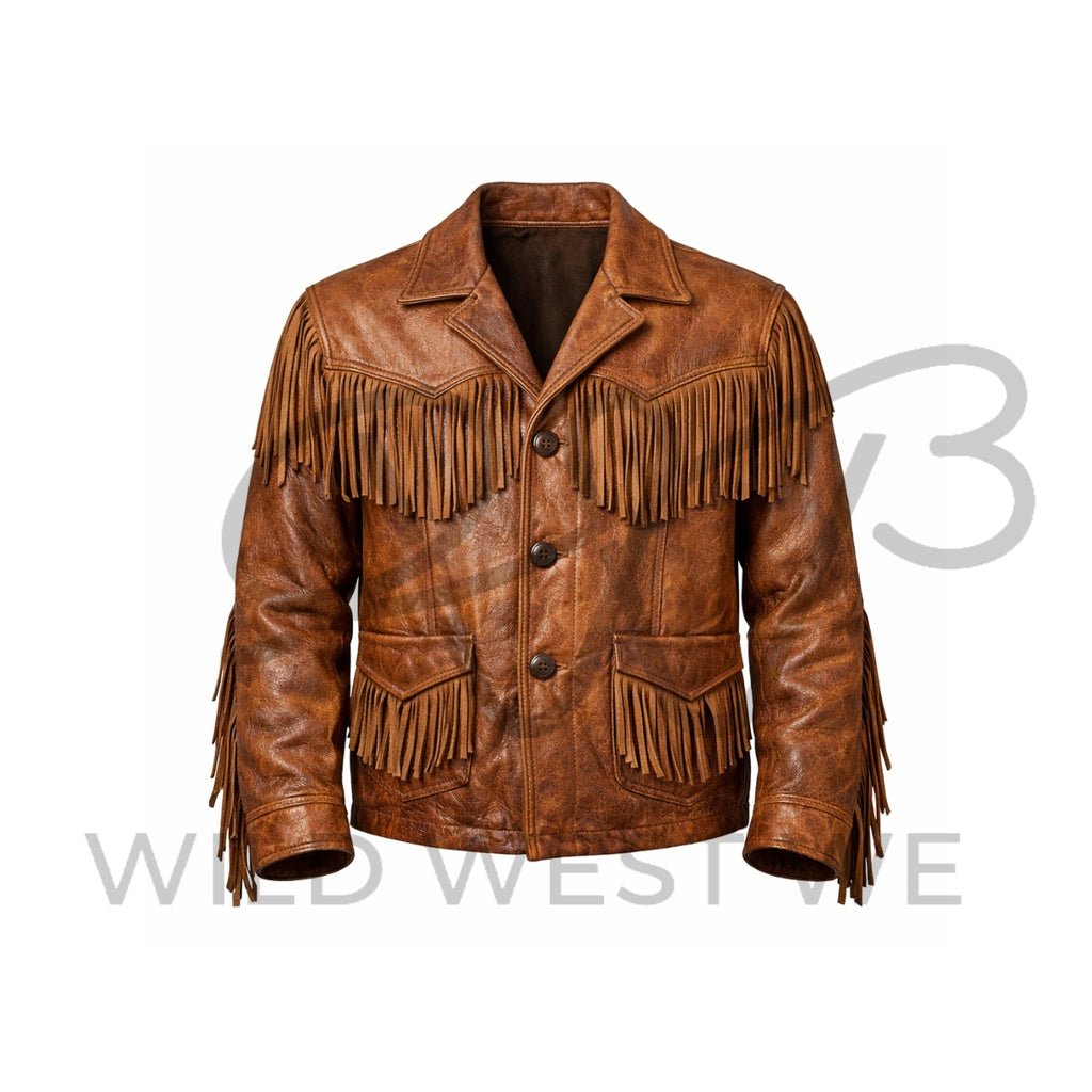 Men’s Brown Fringe Western Leather Jacket