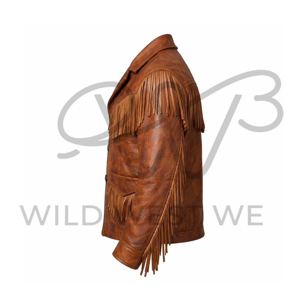 Men’s Brown Fringe Western Leather Jacket