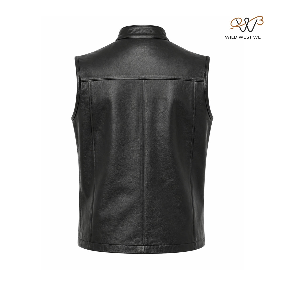 Men’s Minimal Black Biker Leather Vest Zip Front