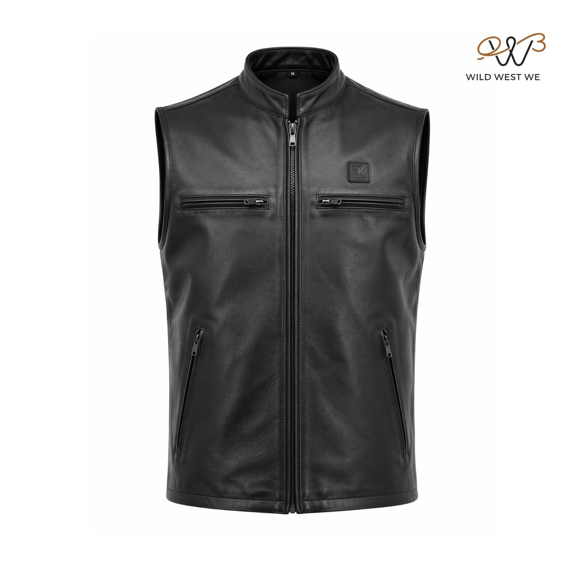Men’s Minimal Black Biker Leather Vest Zip Front