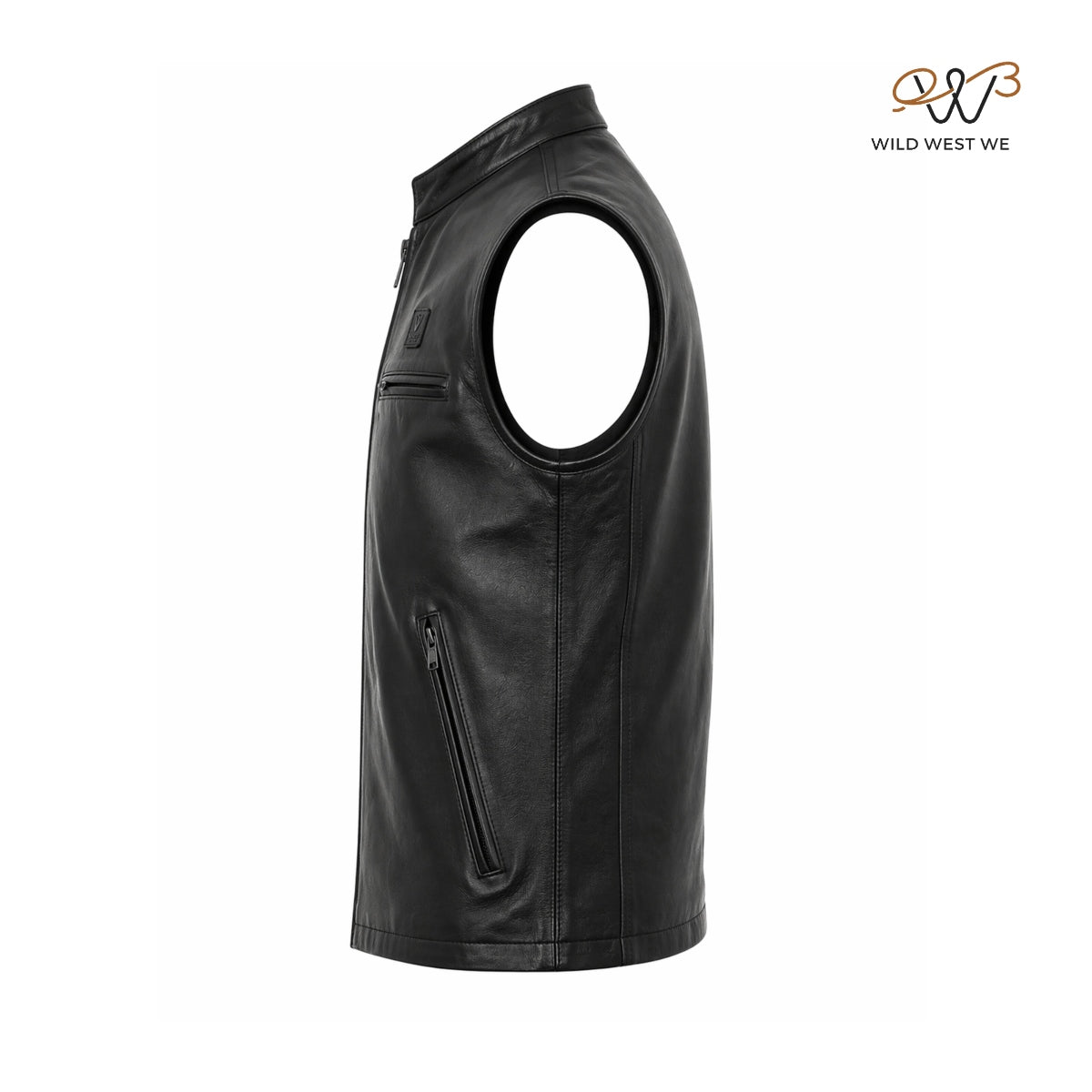 Men’s Minimal Black Biker Leather Vest Zip Front