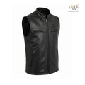 Men’s Minimal Black Biker Leather Vest Zip Front