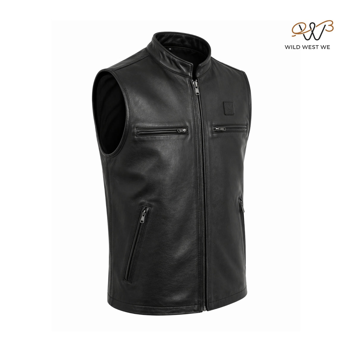 Men’s Minimal Black Biker Leather Vest Zip Front