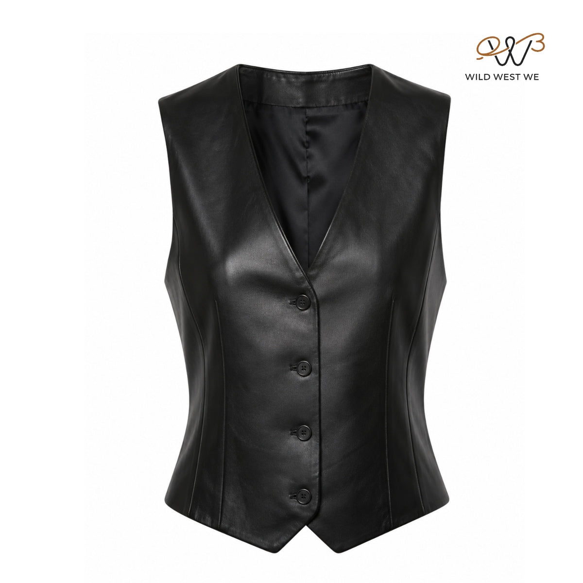 Women’s Black Tailored Leather Vest Minimal Button Front