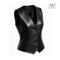 Women’s Black Tailored Leather Vest Minimal Button Front