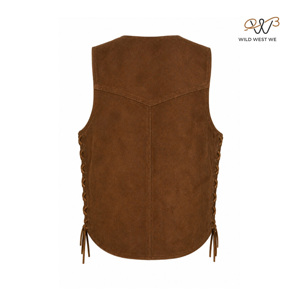 Men’s Rustic Brown Suede Western Vest with Lace Side Adjusters