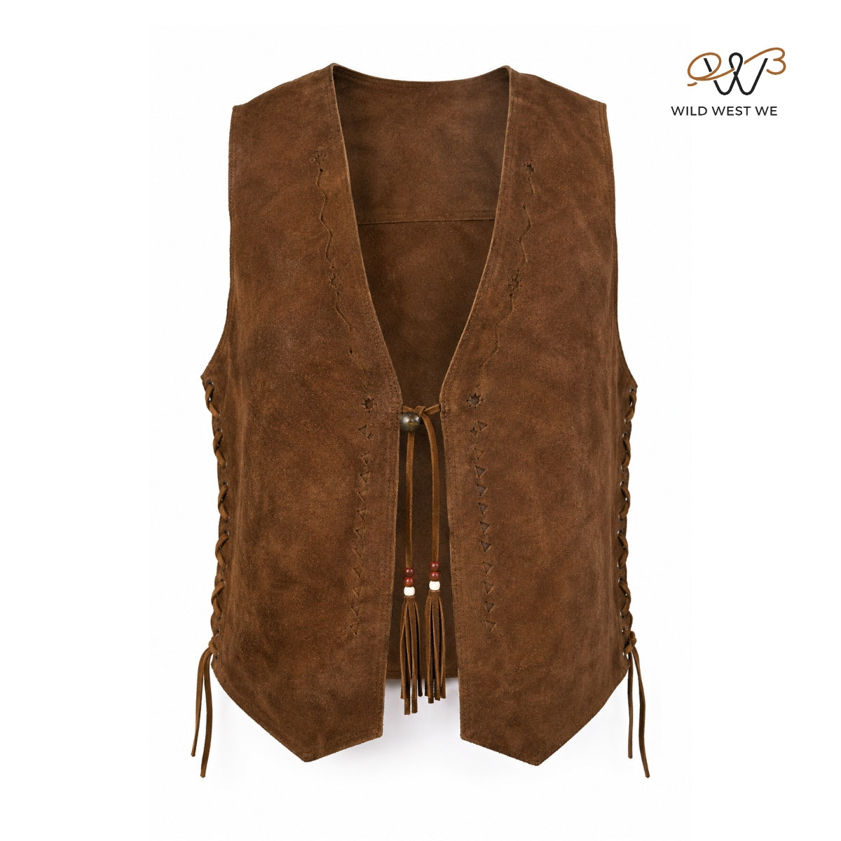 Men’s Rustic Brown Suede Western Vest with Lace Side Adjusters