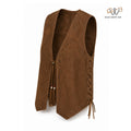 Men’s Rustic Brown Suede Western Vest with Lace Side Adjusters