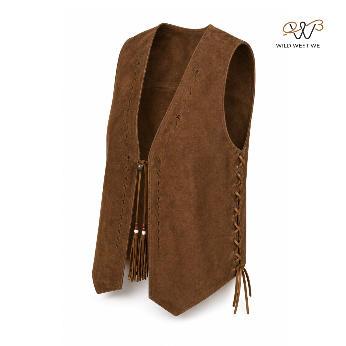 Men’s Rustic Brown Suede Western Vest with Lace Side Adjusters