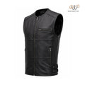 Men’s Black Biker Leather Vest with Perforated Shoulder Panels