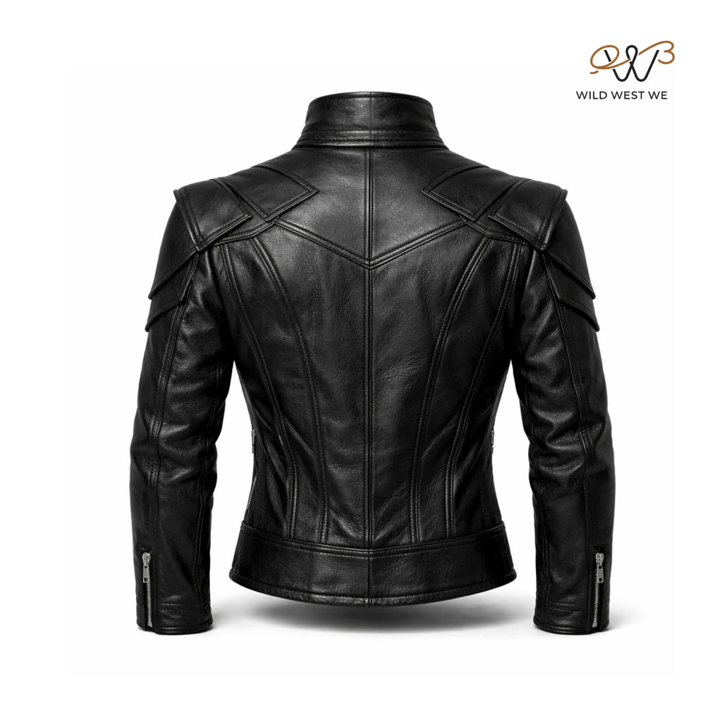 Men’s Black Buckled Military Leather Jacket