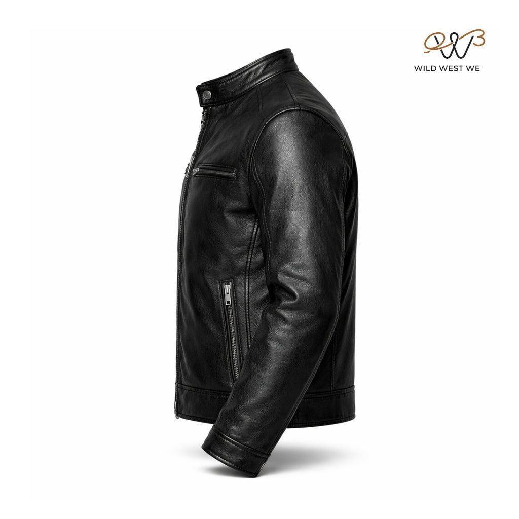 Men’s Black Cafe Racer Leather Jacket