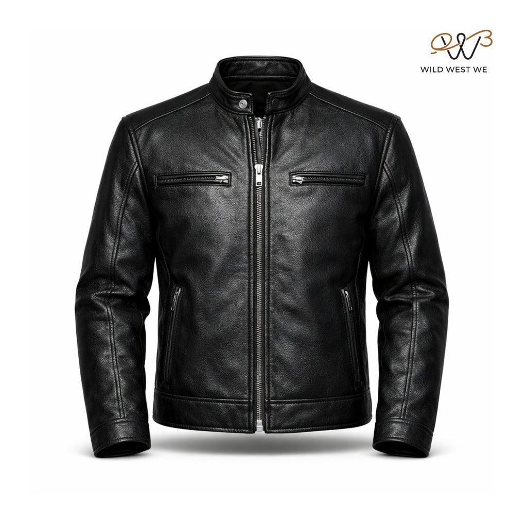 Men’s Black Cafe Racer Leather Jacket