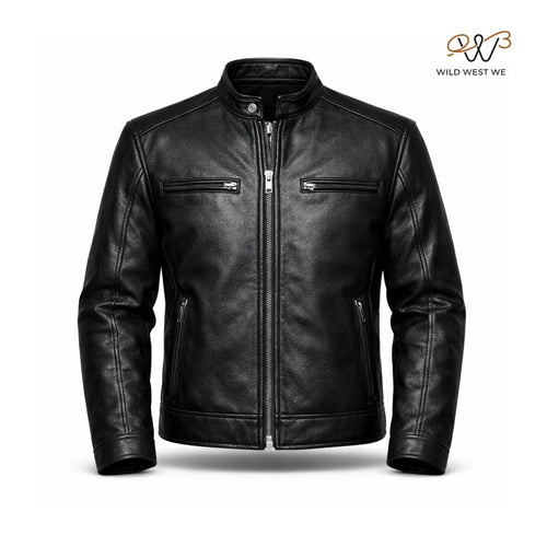 Men’s Black Cafe Racer Leather Jacket