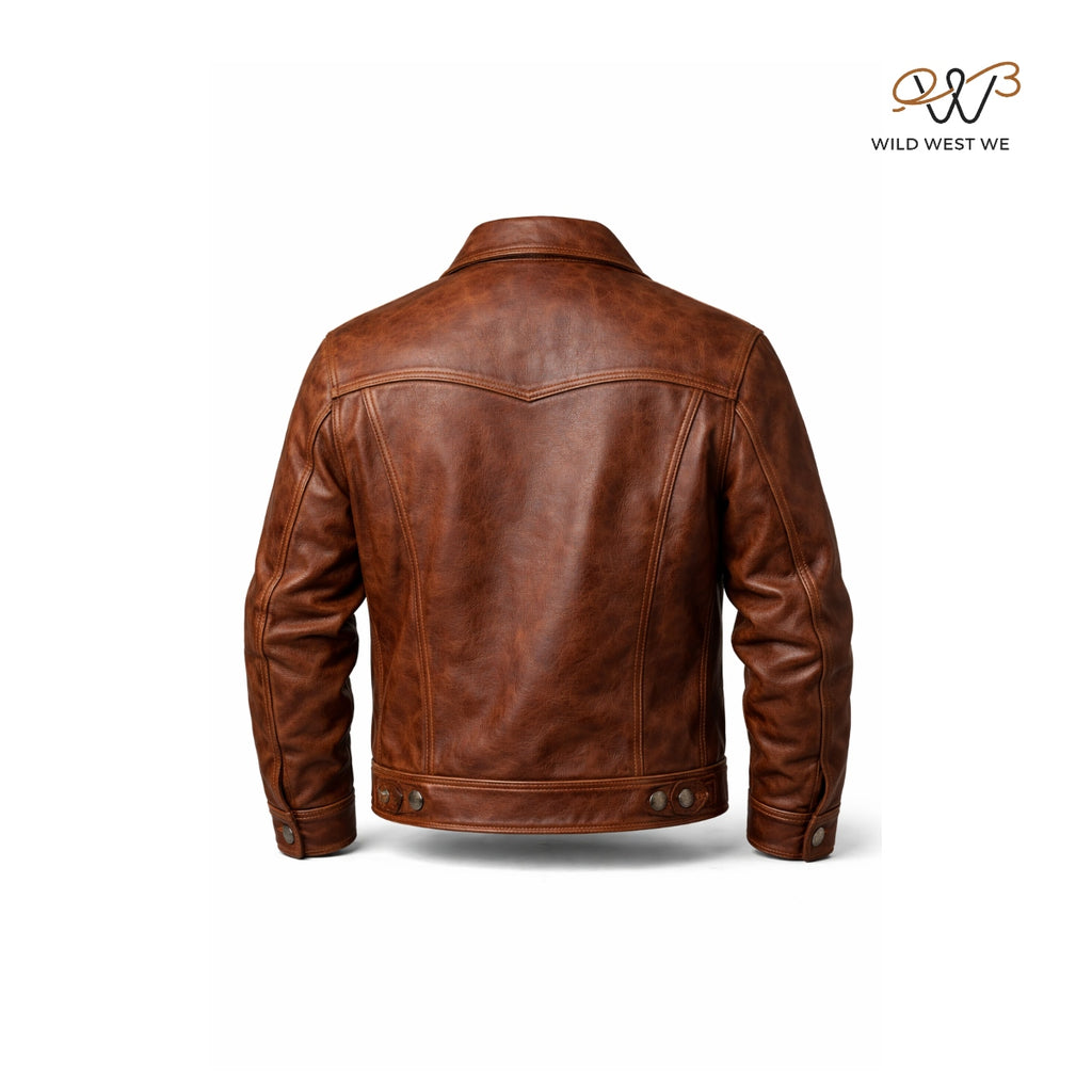 Men’s Brown Western Trucker Leather Jacket