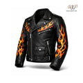 Men’s Black Flame Biker Leather Jacket