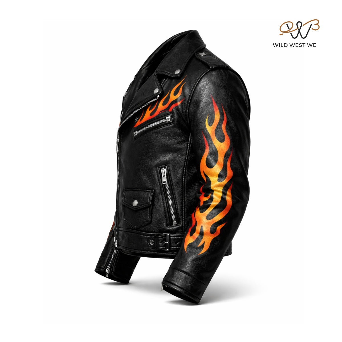 Men’s Black Flame Biker Leather Jacket