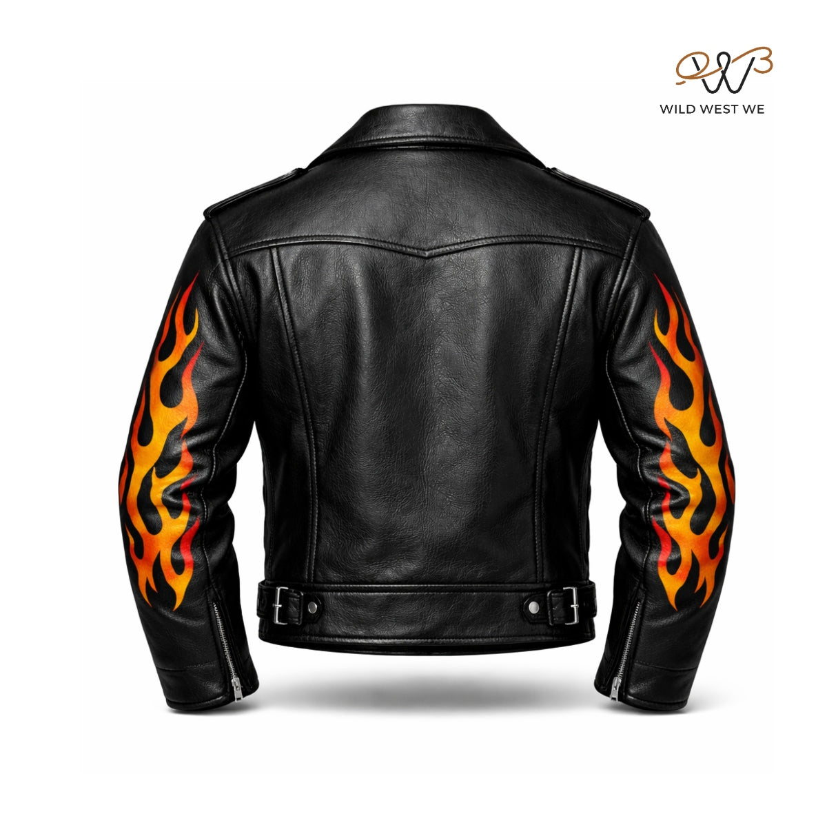 Men’s Black Flame Biker Leather Jacket