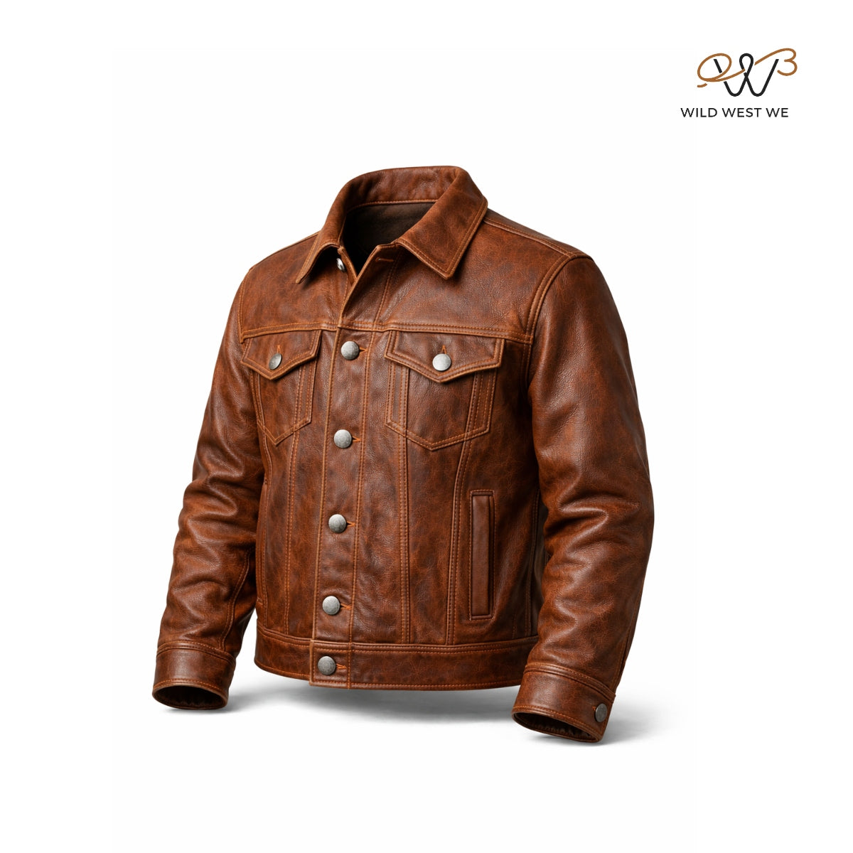 Men’s Brown Western Trucker Leather Jacket