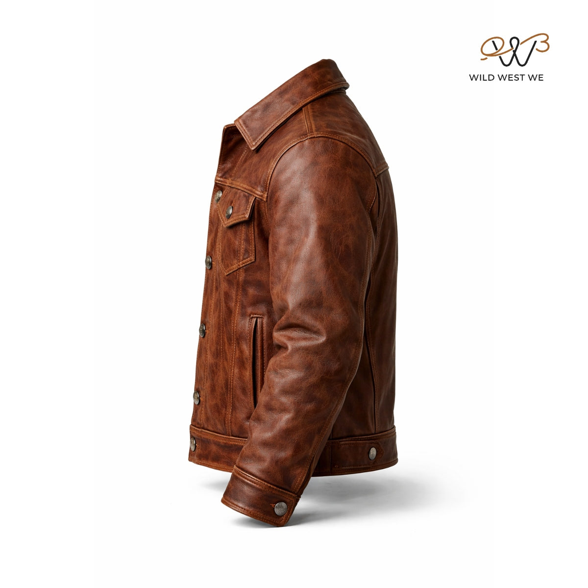 Men’s Brown Western Trucker Leather Jacket