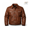 Men’s Brown Western Trucker Leather Jacket