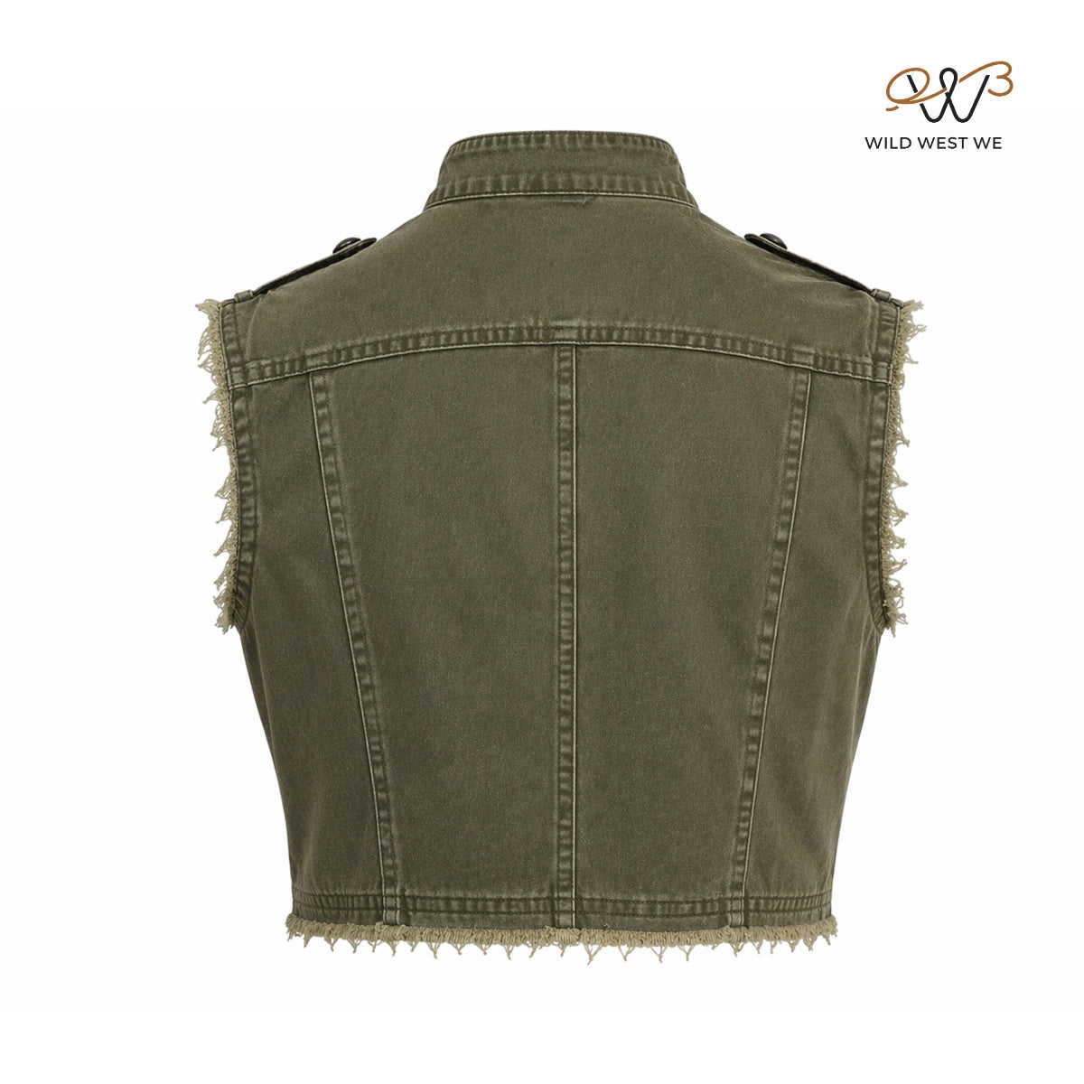 Men’s Olive Military Style Distressed Cropped Vest