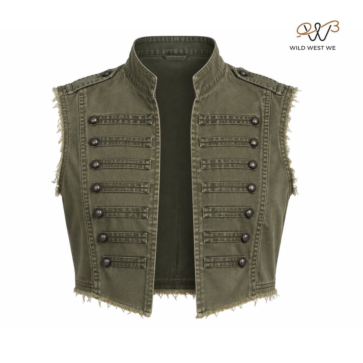 Men’s Olive Military Style Distressed Cropped Vest