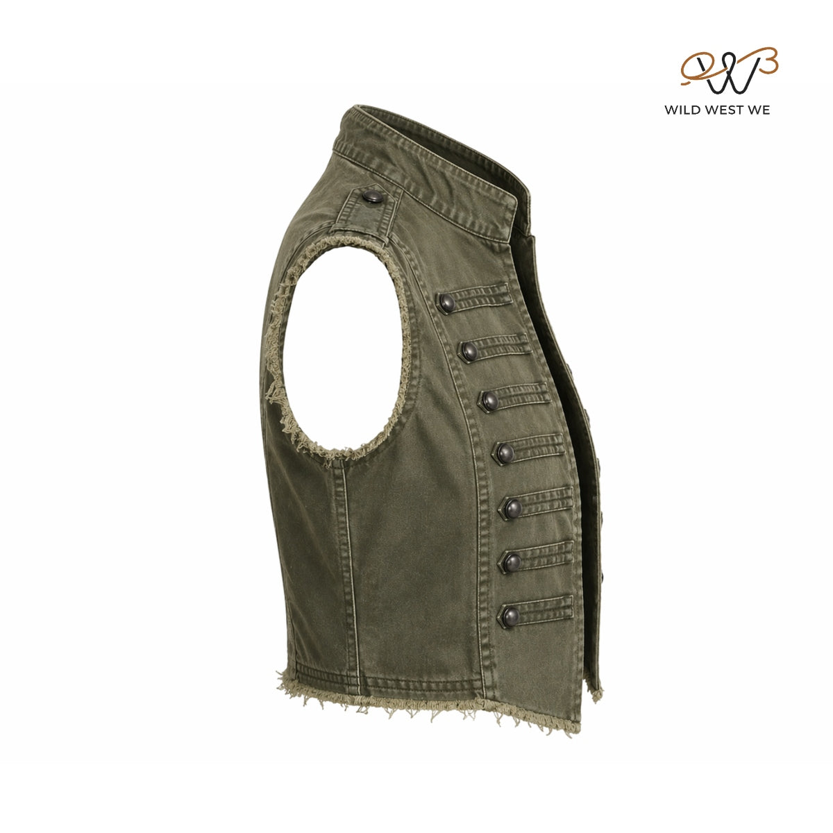 Men’s Olive Military Style Distressed Cropped Vest