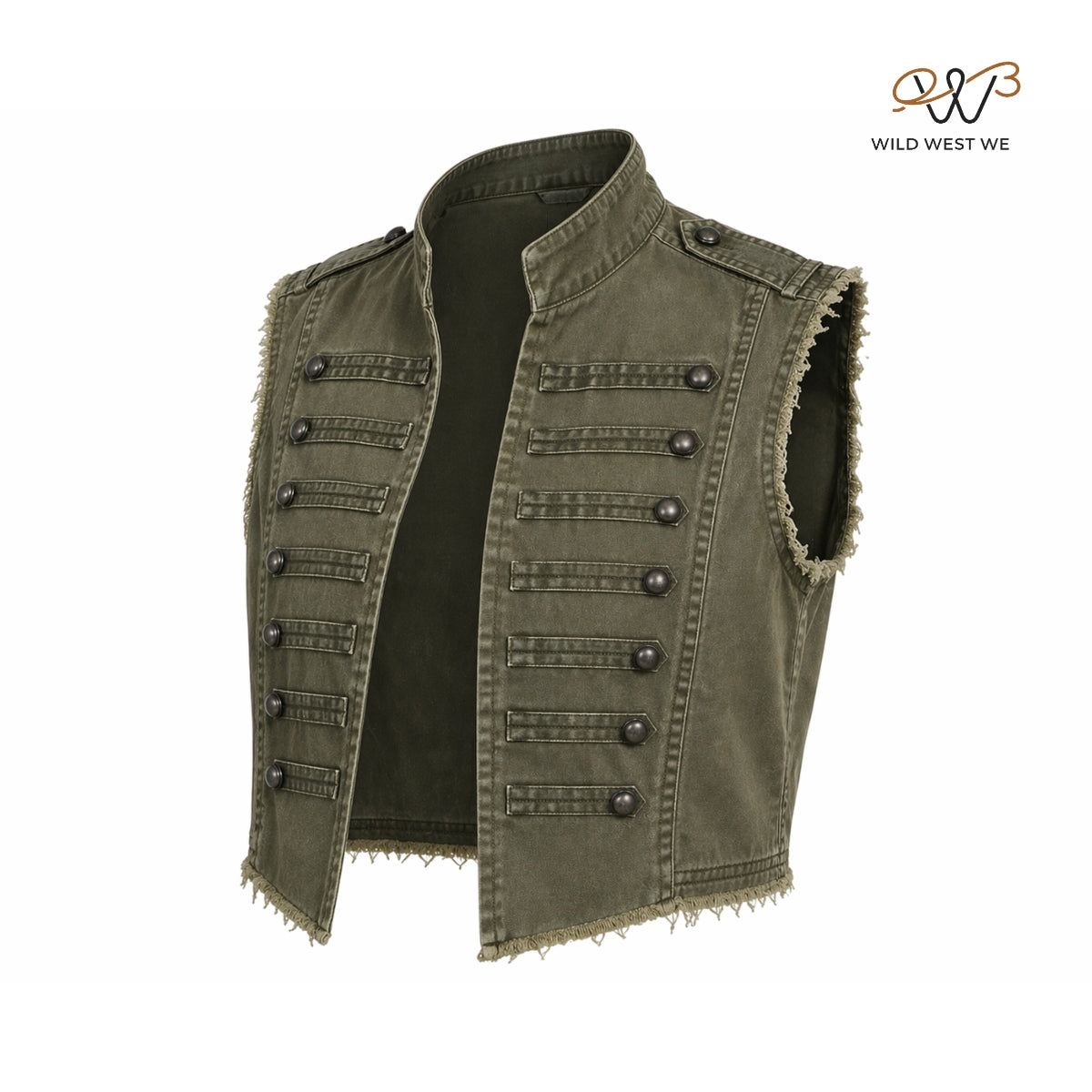 Men’s Olive Military Style Distressed Cropped Vest