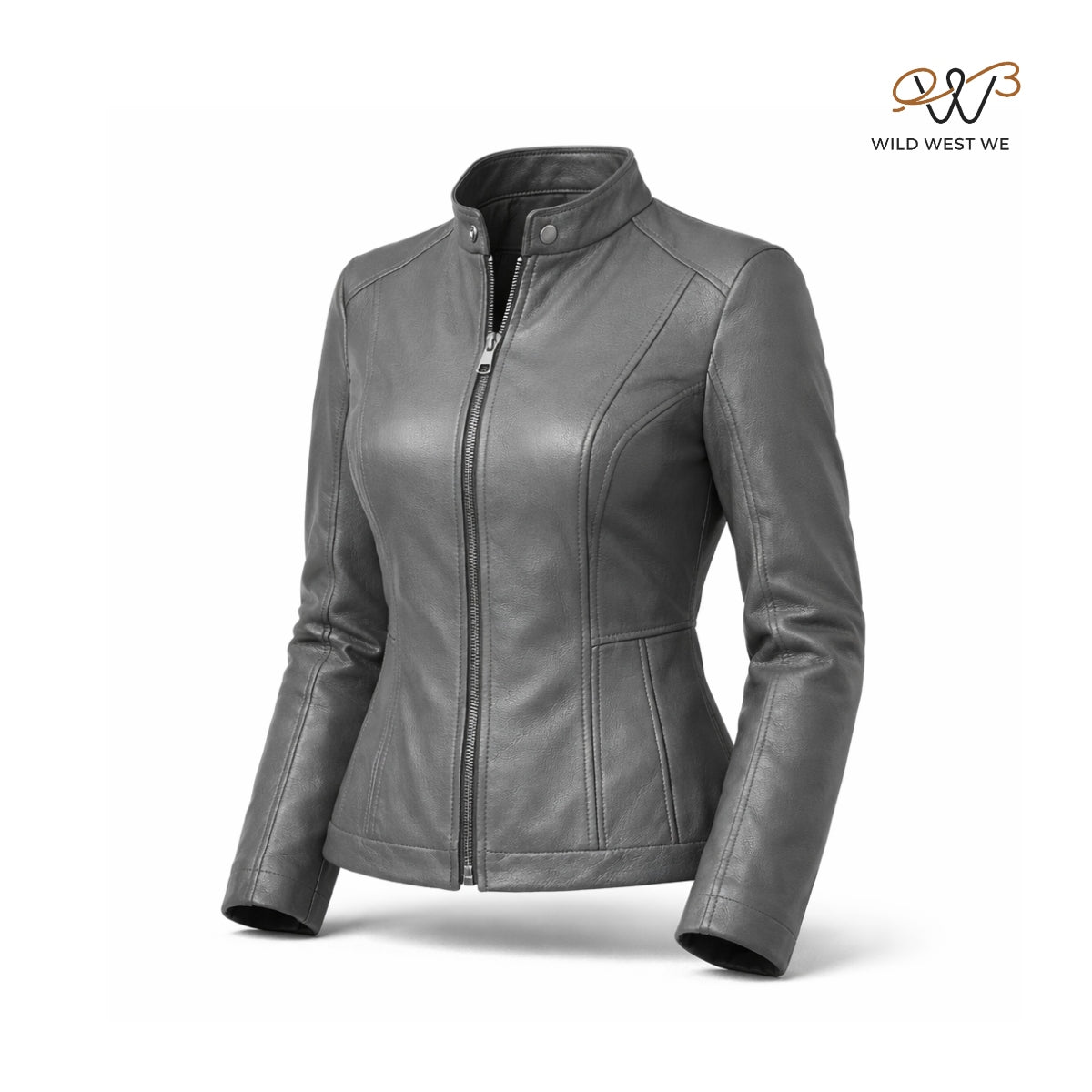 Women’s Grey Slim Fit Leather Jacket