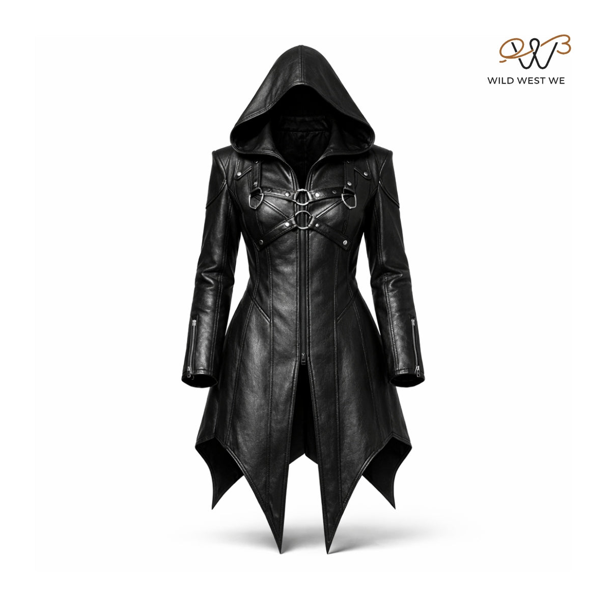 Women’s Black Hooded Gothic Leather Coat