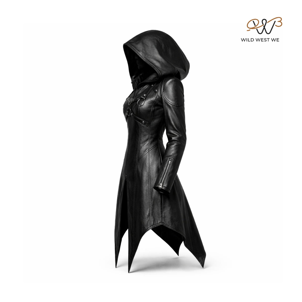 Women’s Black Hooded Gothic Leather Coat