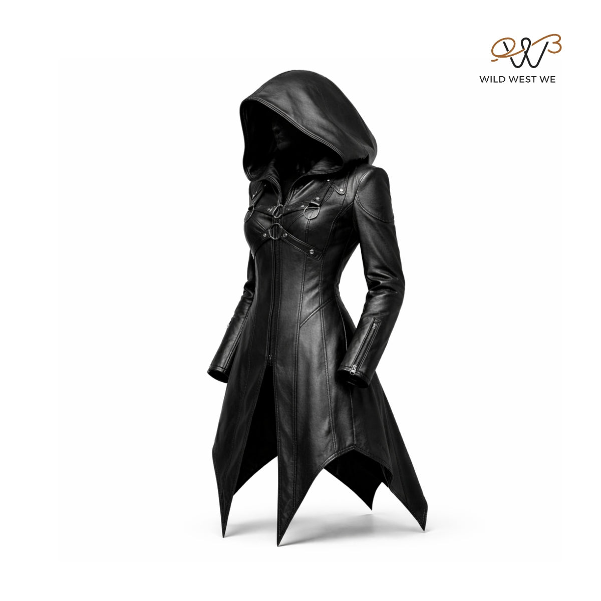 Women’s Black Hooded Gothic Leather Coat