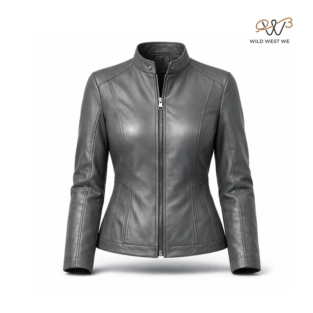 Women’s Grey Slim Fit Leather Jacket