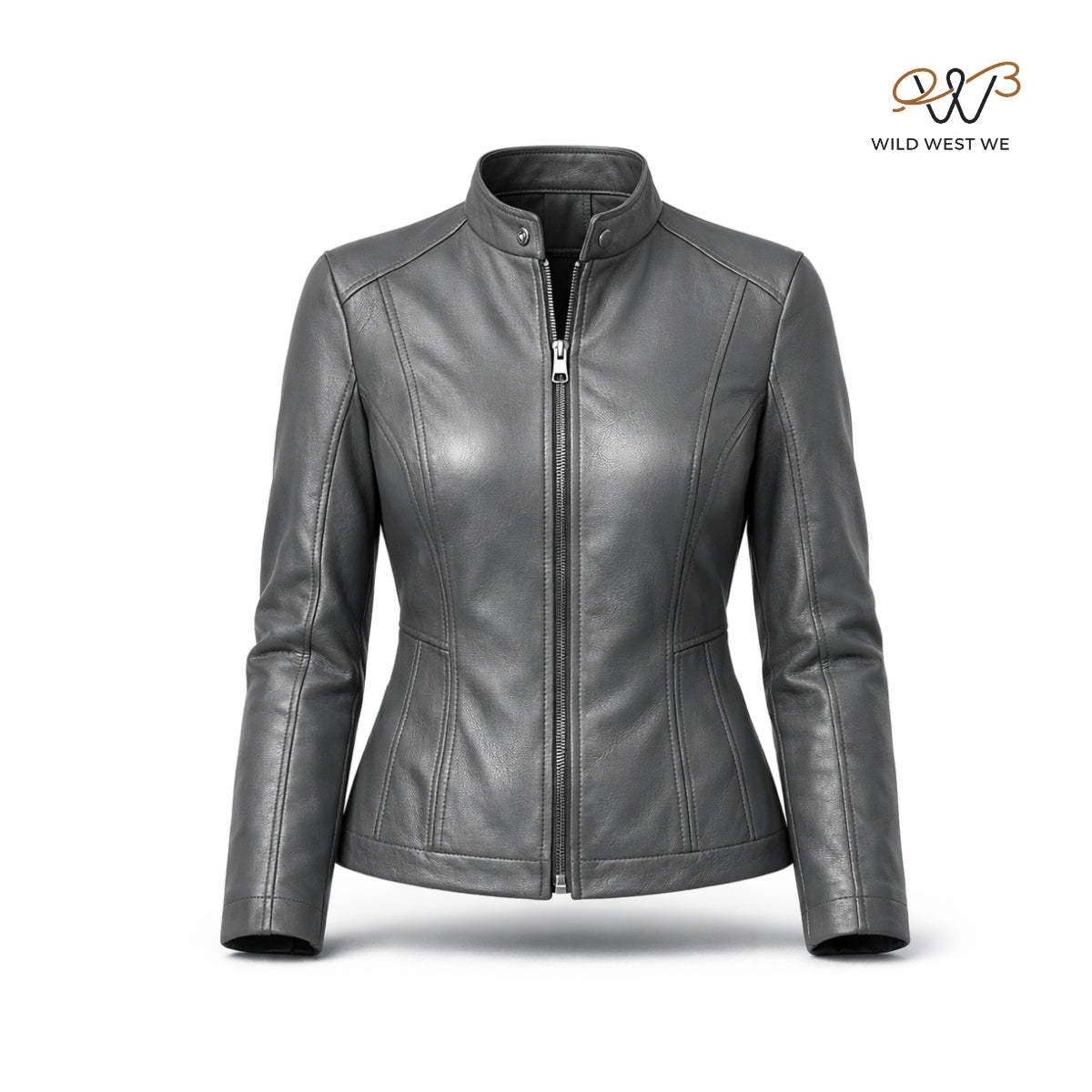 Women’s Grey Slim Fit Leather Jacket