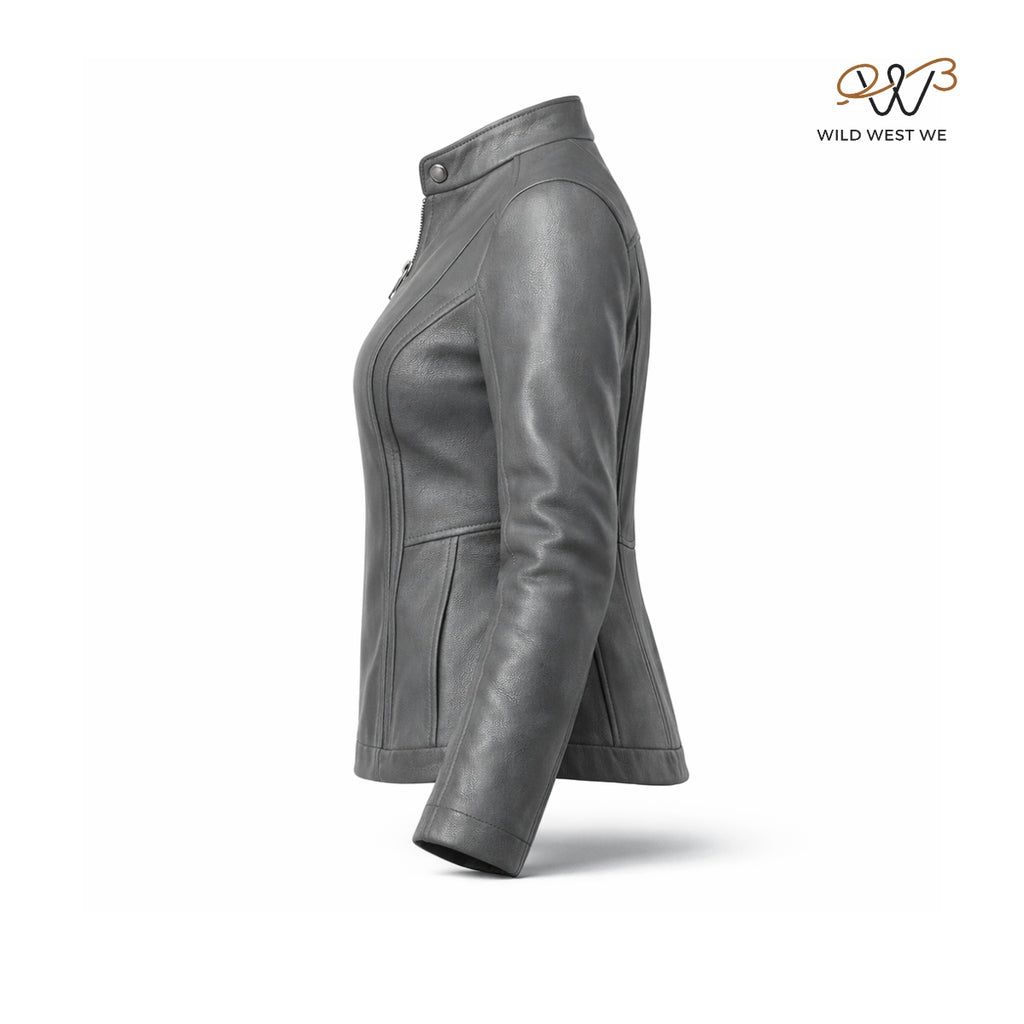 Women’s Grey Slim Fit Leather Jacket