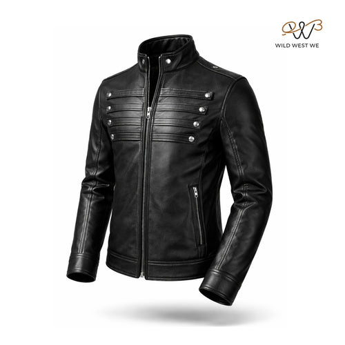 Men’s Black Military Style Leather Jacket