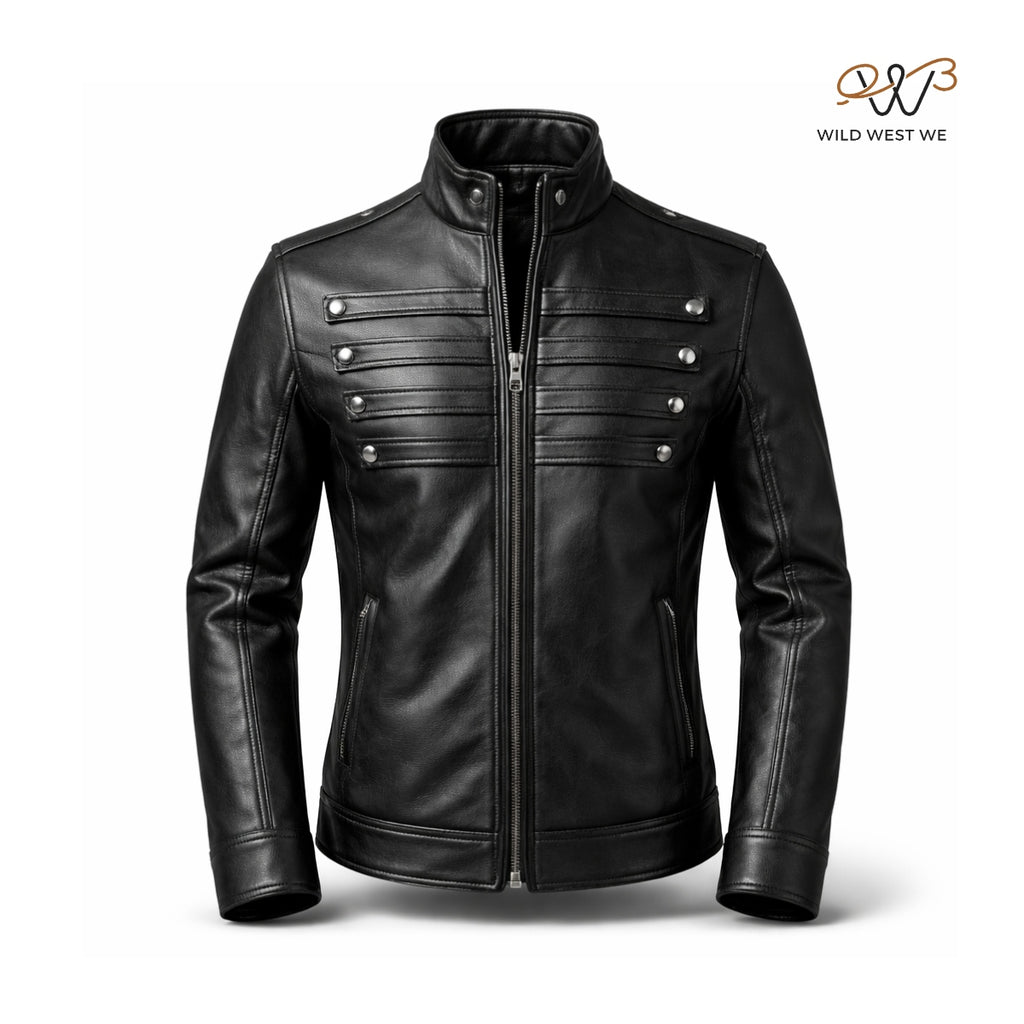 Men’s Black Military Style Leather Jacket
